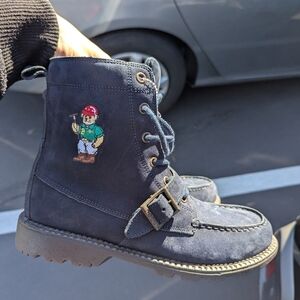 Polo Ralph Lauren Bear Boots Boys Size 7 Navy Blue Nubuck Leather Ranger New